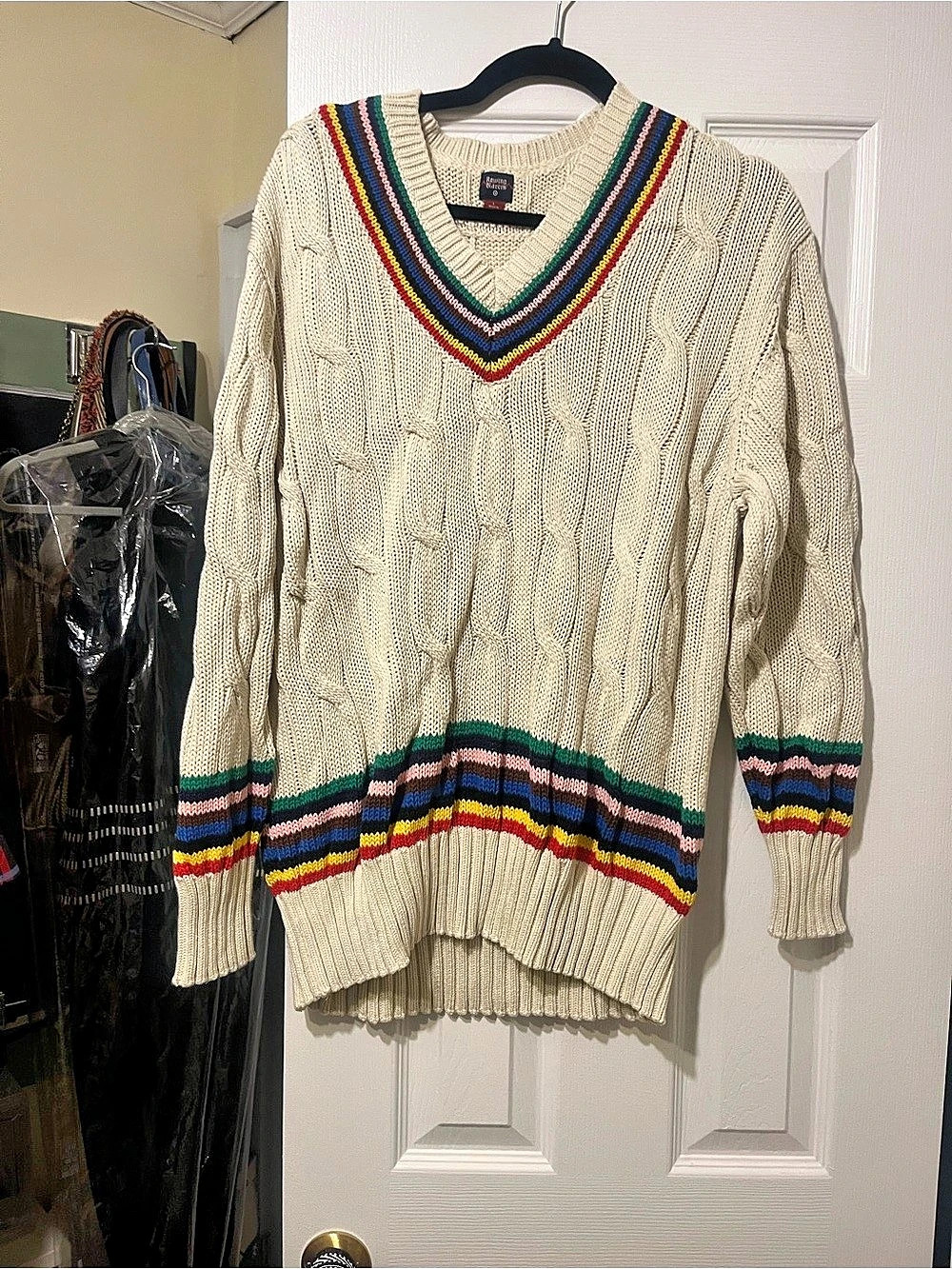 Rowing Blazers x Target Croquet Stripe Cable Knit Sweater Cream size large - Picture 1 of 3